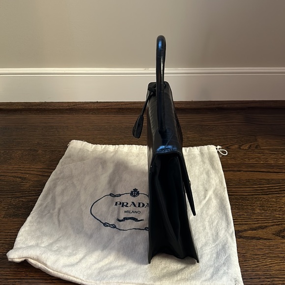 90’s Prada Black Croc embossed leather top handle handbag. - Picture 2 of 13